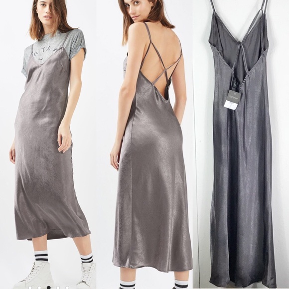 Topshop Dresses & Skirts - Topshop dark gray limited edition satin slip dress